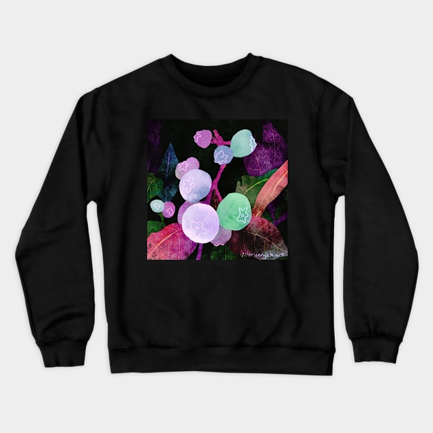 Pink Blueberry Branch Negative Painting Watercolor Crewneck Sweatshirt by venglehart
